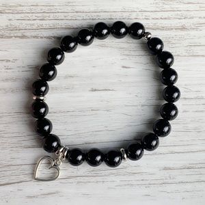 Beaded gemstone heart charm bracelet